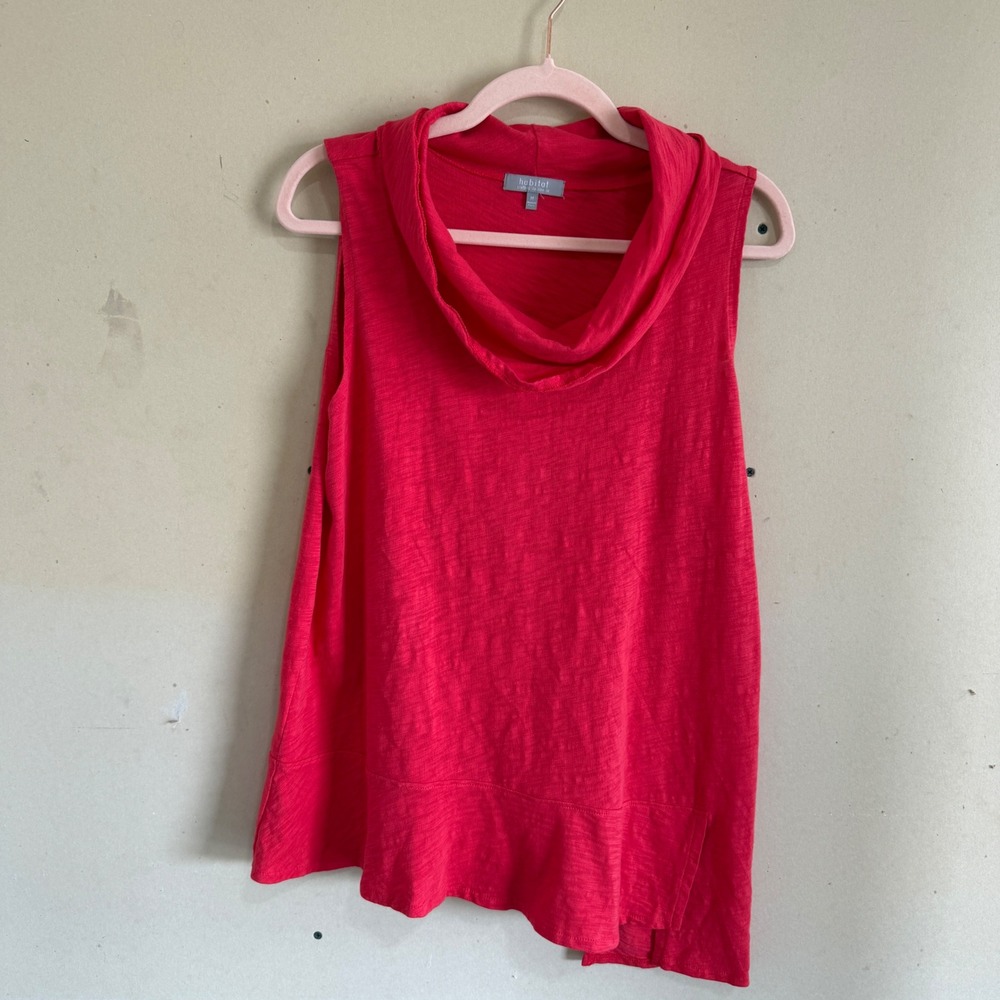 Habitat Clothes to Live In Red Cowl Neck Asymmetrical Hem Cotton Top Size M